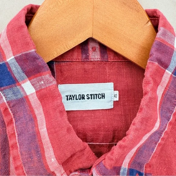 Taylor Stitch Men’s 100% Linen Plaid Short Sleeve Shirt Size 42 or Large - Picture 3 of 6